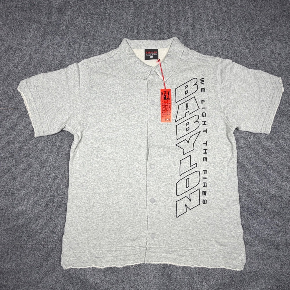 Babylon Mens Short Sleeve Polo Shirt Heather Grey Raw Hem Cotton‎ Jersey XL NWT